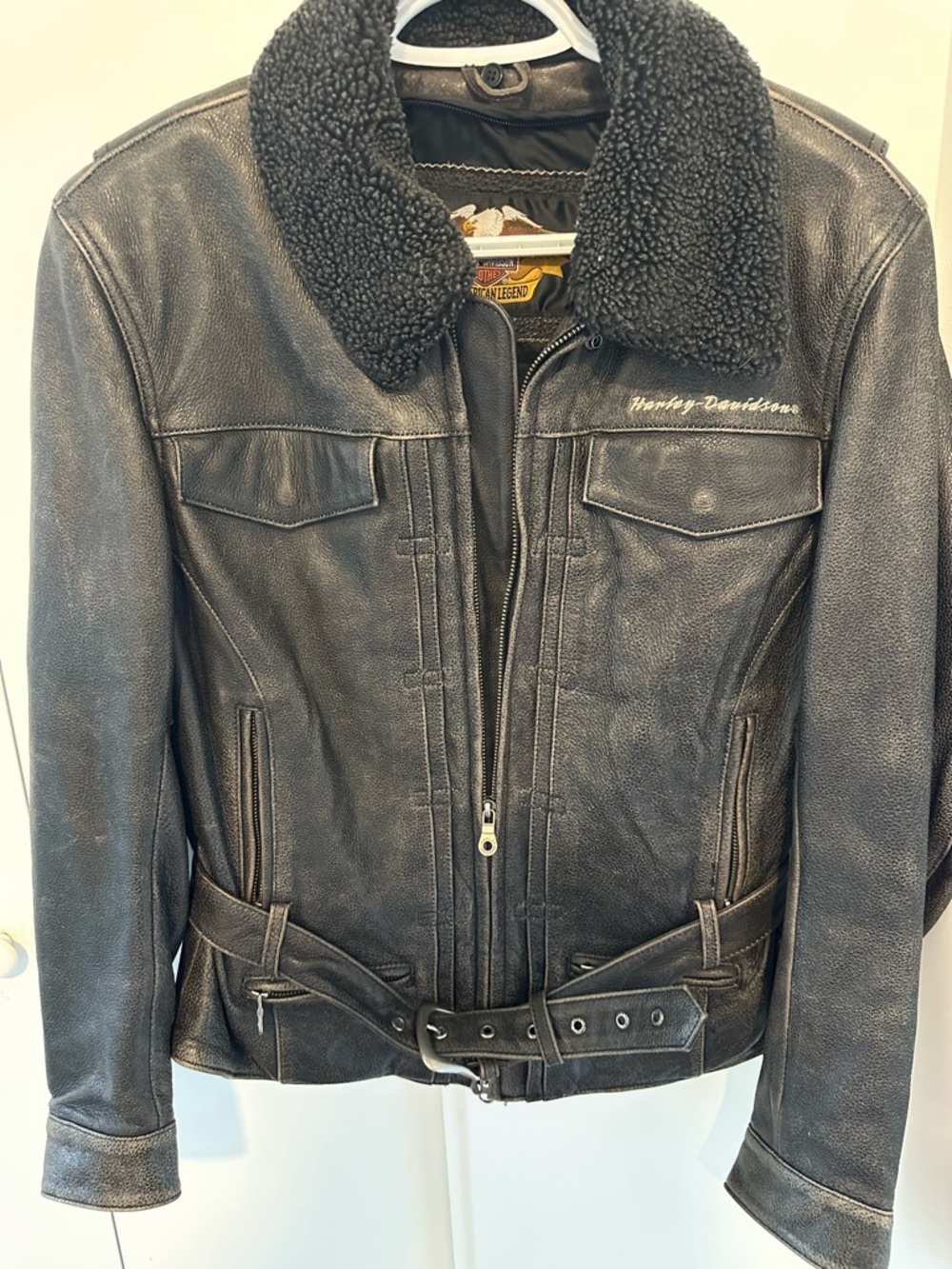 Harley-Davidson Black Leather Jacket with Dark Sherpa Collar